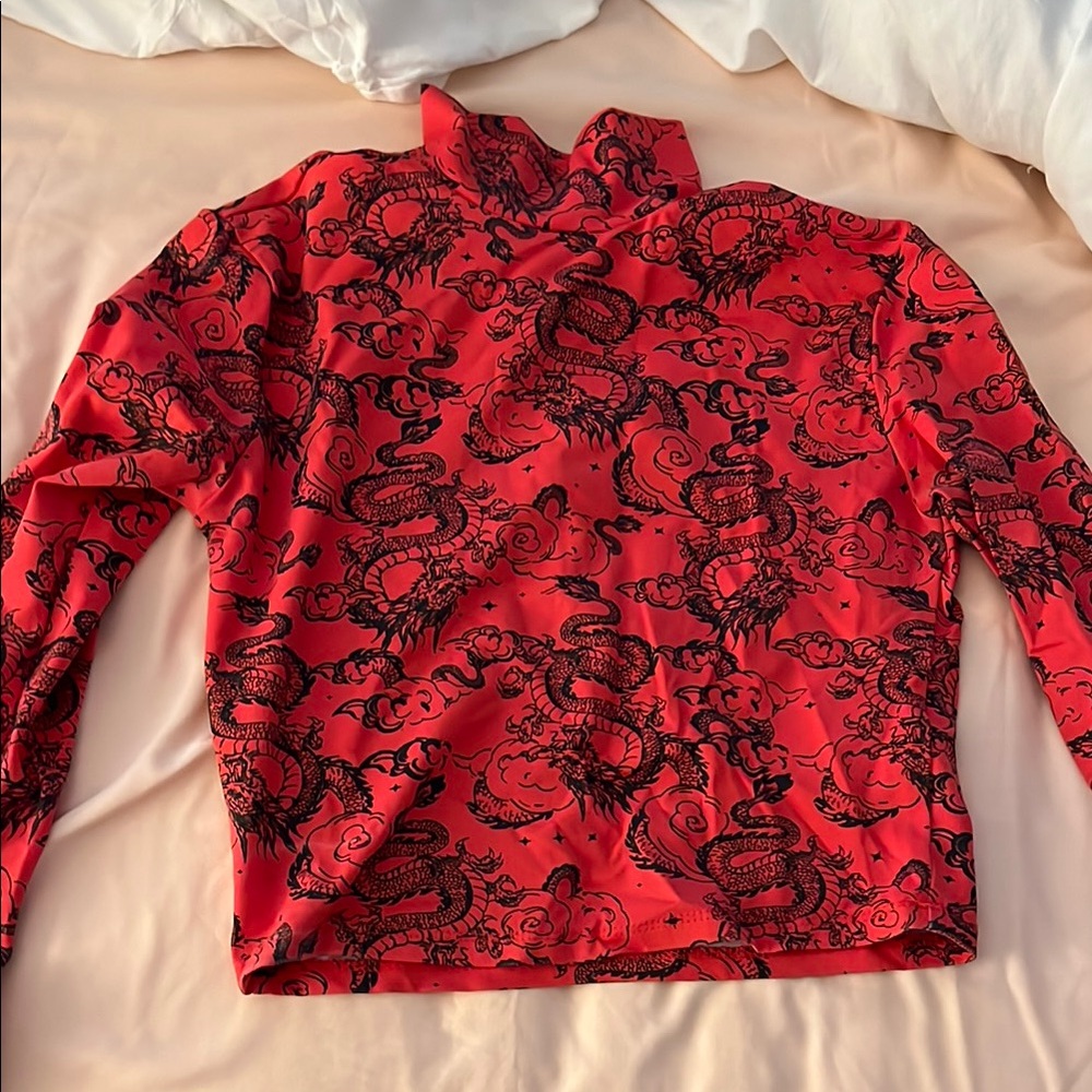 Bershka Women’s Red Dragon Print Turtleneck Top